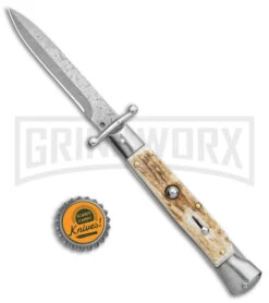 Automatic Italian Style Swinguard 9" Stag - Damascus Bayonet Blade -Deals Blade Master Store AKC Swinguard 9in Stag Bayo Damascus GX 3647 jr bottlecap large