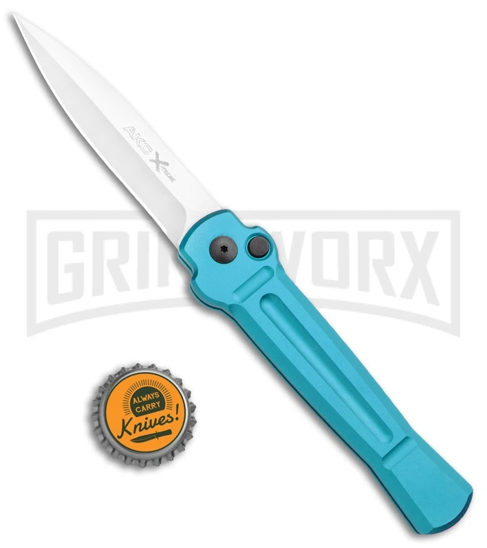 AKC X-treme ACE Light Blue Automatic Knife - Satin Plain 4 AKC X-treme ACE Light Blue Automatic Knife - Satin Plain - Image 4