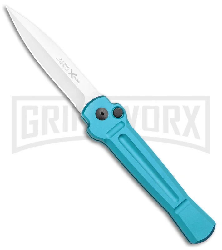 AKC X-treme ACE Light Blue Automatic Knife - Satin Plain 1 AKC X-treme ACE Light Blue Automatic Knife - Satin Plain