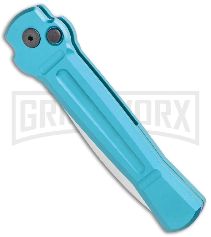 AKC X-treme ACE Light Blue Automatic Knife - Satin Plain 2 AKC X-treme ACE Light Blue Automatic Knife - Satin Plain - Image 2