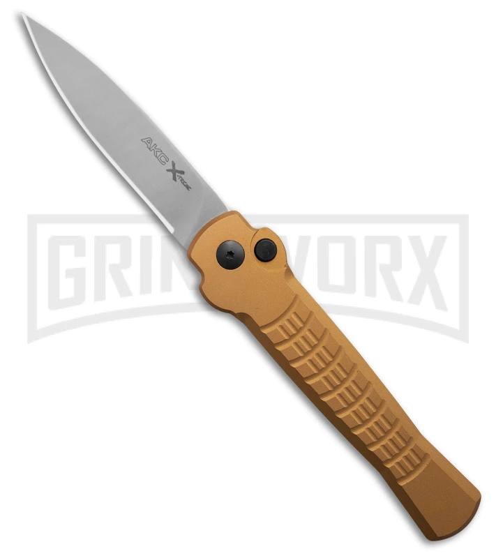 AKC X-treme Ace1 Gold Aluminum Automatic Knife - Satin Plain 1 AKC X-treme Ace1 Gold Aluminum Automatic Knife - Satin Plain