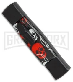 AKC Minion Concord Red/White Skull OTF Automatic Knife - Black Flat -Deals Blade Master Store AKC minion concord red white skull black flat BP 19001 er side large