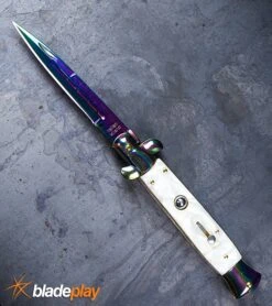 9" Anomaly Stiletto White Swirl Automatic Knife - Bayonet Spectrum Plain -Deals Blade Master Store Anomaly Stiletto White Swirl Automatic Knife Bayonet Spectrum Plain BP22809 kp large