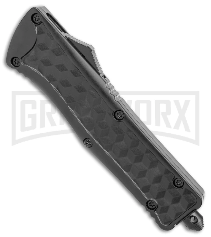 Atomic Defender Large OTF Automatic Knife Black Checkered - Two Tone Dagger 2 Atomic Defender Large OTF Automatic Knife Black Checkered - Two Tone Dagger - Image 2