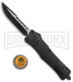 Large Atomic Defender OTF Black Automatic Drop Point Knife - Two Tone Plain -Deals Blade Master Store Atomic Defender Large OTF Auto TT CP GX 38564 jr bottlecap large