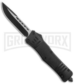 Large Atomic Defender OTF Black Automatic Drop Point Knife - Two Tone Plain