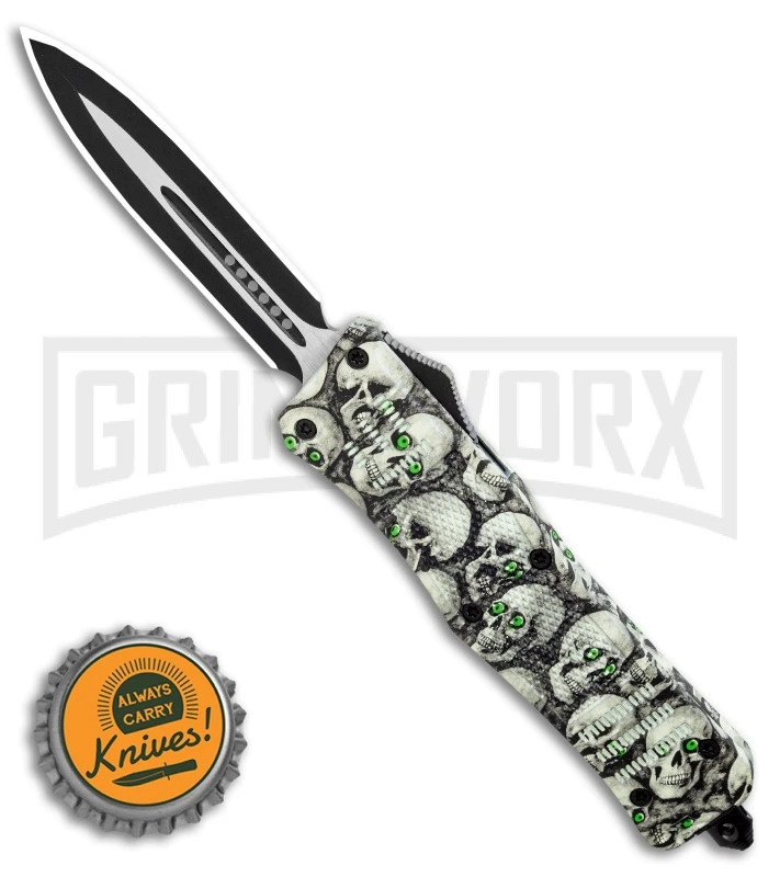 Atomic Defender Large OTF Automatic Knife Ghost White Skull - Two Tone Dagger 4 Atomic Defender Large OTF Automatic Knife Ghost White Skull - Two Tone Dagger - Image 4