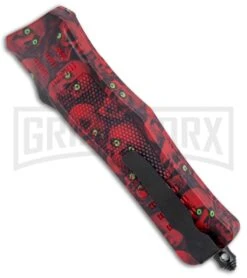 Atomic Defender Medium OTF Automatic Knife Red Skull - Two Tone Recurve -Deals Blade Master Store Atomic Defender Medium OTF Auto Red Skull TT Recurve GX 37410 jr side large