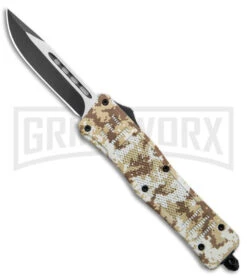Atomic Defender Medium Tan Digi Camo OTF Automatic Knife - Two Tone Plain