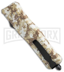 Atomic Defender Medium Tan Digi Camo OTF Automatic Knife - Two Tone Plain -Deals Blade Master Store Atomic Defender Medium OTF Auto Tan Digi Camo Plain TT GX 38997 jr side large