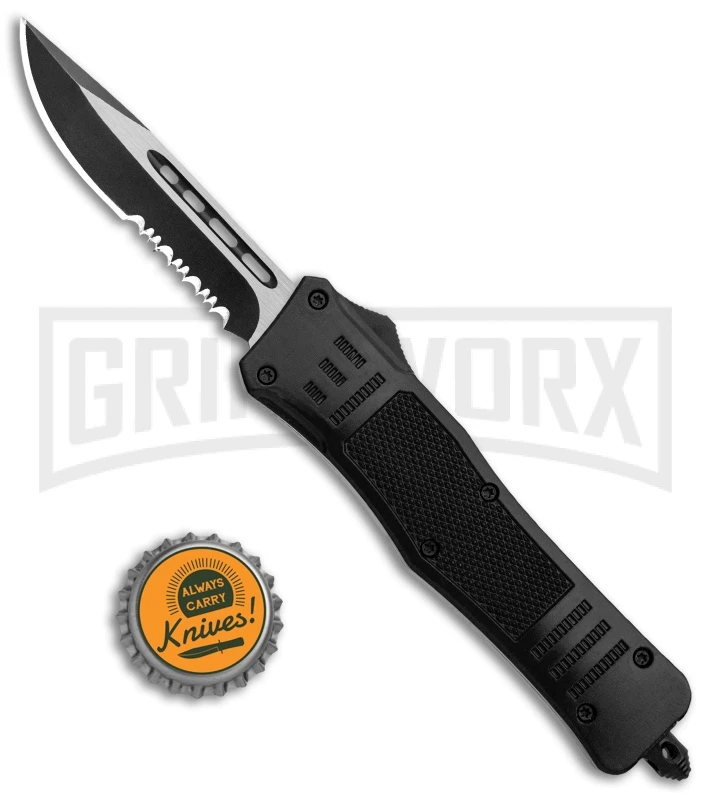 Atomic Defender Medium OTF Automatic Knife Black - Serr Two Tone Drop Point 5 Atomic Defender Medium OTF Automatic Knife Black - Serr Two Tone Drop Point - Image 5
