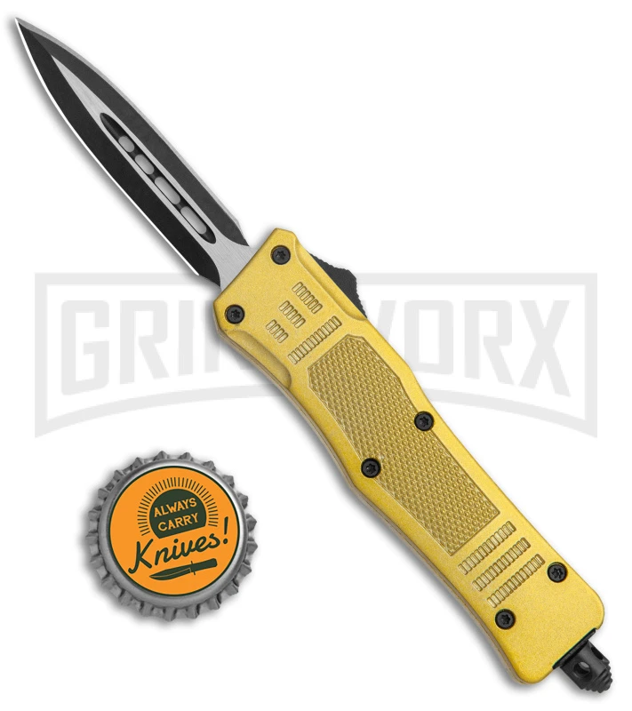 Atomic Defender Mini Gold OTF Automatic Dagger Knife - Two Tone Plain 5 Atomic Defender Mini Gold OTF Automatic Dagger Knife - Two Tone Plain - Image 5
