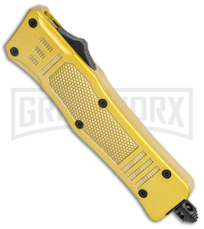 Atomic Defender Mini Gold OTF Automatic Dagger Knife - Two Tone Plain 2 Atomic Defender Mini Gold OTF Automatic Dagger Knife - Two Tone Plain - Image 2