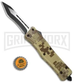 Atomic Defender Large OTF Automatic Knife Tan Digi Camo - Two Tone Recurve Tanto -Deals Blade Master Store Atomic Defender OTF Recurve Tanto Tan Camo TT 6PA20 55CA BP 19789 jr bottlecap large