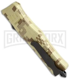 Atomic Defender Large OTF Automatic Knife Tan Digi Camo - Two Tone Recurve Tanto -Deals Blade Master Store Atomic Defender OTF Recurve Tanto Tan Camo TT 6PA20 55CA BP 19789 jr side large