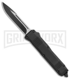 Atomic Shield Large Drop Point Black OTF Automatic Knife - Two Tone