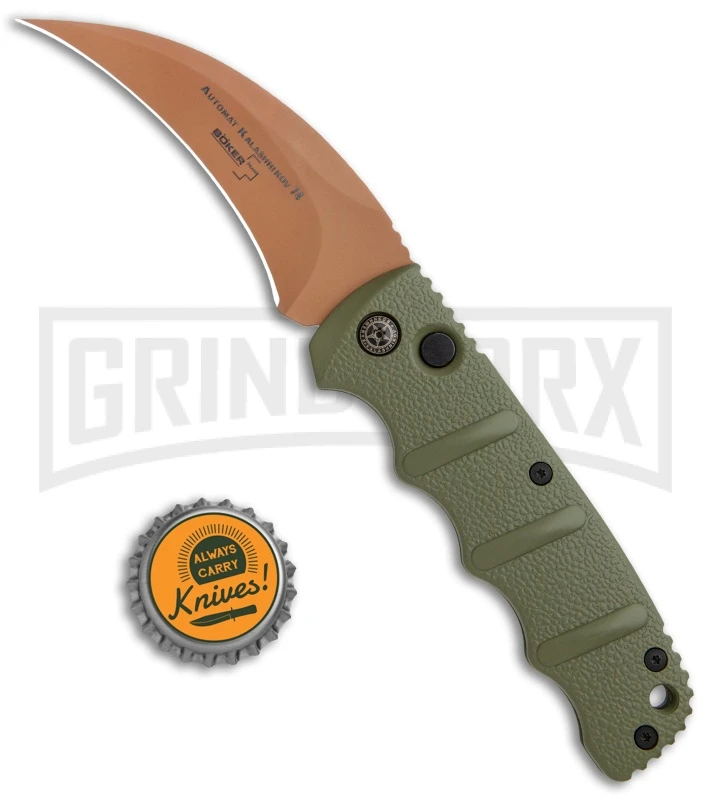 Boker Kalashnikov Desert Warrior Hawkbill Automatic Knife - Copper Plain 4 Boker Kalashnikov Desert Warrior Hawkbill Automatic Knife - Copper Plain - Image 4