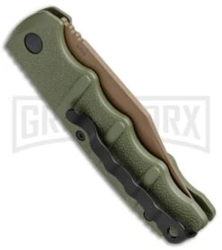 Boker Kalashnikov Desert Warrior Bowie Automatic Knife - Copper Plain -Deals Blade Master Store Boker Kalashnikov Bowie Auto Desert Warrior OD Green Copper 01KALS22N BHQ 17106 jr side 2 large