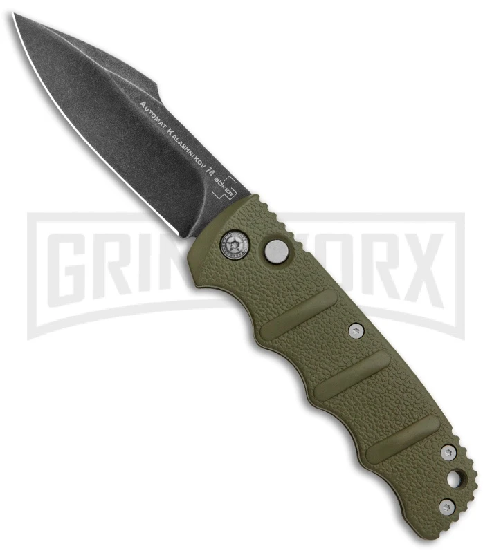 Boker Kalashnikov OD Green Automatic Knife - D2 Harpoon Smokewash Plain 1 Boker Kalashnikov OD Green Automatic Knife - D2 Harpoon Smokewash Plain