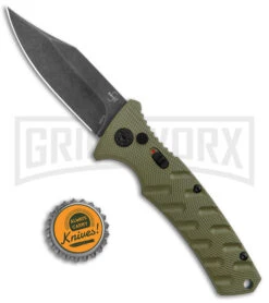 Boker Plus Strike OD Green Automatic Knife - Bowie Black Stonewash Plain -Deals Blade Master Store Boker Plus Strike Bowie Auto OD Green Black Wash BHQ 125301 jr bottlecap large