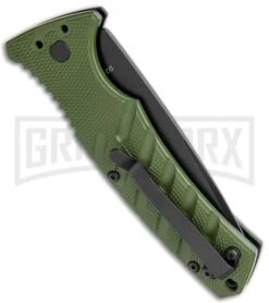 Boker Plus Strike OD Green Automatic Knife - Drop Point Black Plain -Deals Blade Master Store Boker Plus Strike DP Auto OD Green Black BHQ 97033 jr side large