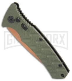 Boker Plus Strike Desert Warrior OD Green Automatic Knife - D2 Drop Point Copper -Deals Blade Master Store Boker Strike drop point Desert Warrior OD Green copper BHQ 70998 er spine large