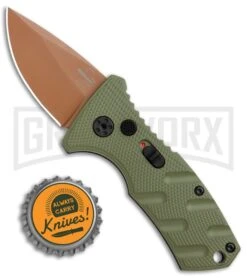 Boker Stubby Strike Automatic Knife - Desert Warrior -Deals Blade Master Store Boker Stubby Strike CA Legal Auto OD Green Copper 01BO443NSOI BHQ 99649 jr bottlecap large