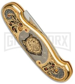Custom Russian Gold Wolf Automatic Knife - Polish Plain -Deals Blade Master Store Custom Russian Gold Wolf Auto Polish RV HC2M WOLF GX 31047 jr side large