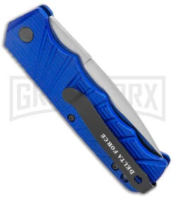 Delta Force Automatic Knife Blue Aluminum - Satin Plain -Deals Blade Master Store Delta Force Auto Blue Aluminum Satin GX 38083 jr side large
