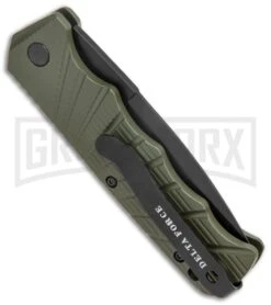 Delta Force Automatic Knife OD Green Aluminum Drop Point - Black Plain -Deals Blade Master Store Delta Force Auto Knife Green Aluminum Black GX 38060 jr side large