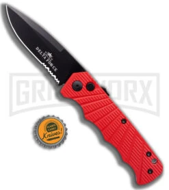 Delta Force Red Aluminum Automatic Knife- Black Serr -Deals Blade Master Store Delta Force Automatic Knife Red Aluminum Black Serr GX 41280 KC bottlecap 2 large