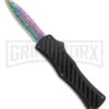 Edgeworks Carbon Fiber OTF Auto Knife Dagger - Rainbow Damascus Finish)