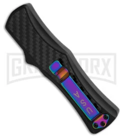 Edgeworks Carbon Fiber OTF Auto Knife Dagger - Rainbow Damascus Finish) -Deals Blade Master Store Edgeworks Carbon Fiber OTF Auto Knife Dagger 3in Rainbow Damascus GX 42359 td side large