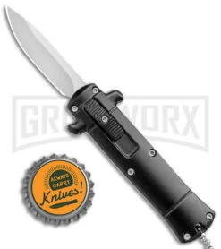 Enzo Stiletto Mini Black W/ Black Bolsters D/A OTF Automatic Knife - Satin Plain -Deals Blade Master Store Enzo Stiletto Mini Black Black Bolsters OTF Auto Satin GX 38908 jr bottlecap large