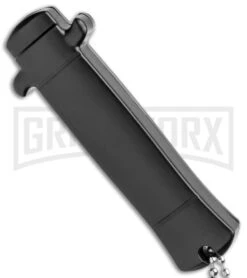 Enzo Stiletto Mini Black W/ Black Bolsters D/A OTF Automatic Knife - Satin Plain -Deals Blade Master Store Enzo Stiletto Mini Black Black Bolsters OTF Auto Satin GX 38908 jr side large