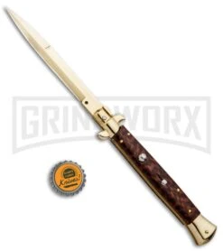 Frank B. 11" Snakewood Italian Stiletto Gold Plated - Gold Bayo Plain -Deals Blade Master Store Frank B 11in Italian Stiletto Auto Snakewood Gold Bayo BHQ 85969 jr bottlecap large