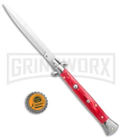 Frank B. 11" Italian Stiletto Red Pearlex Automatic Knife - Satin Bayonet Plain -Deals Blade Master Store Frank B 11in Italian Stiletto Red Pearlex Auto Satin Bayo GX 3212 jr bottlecap large