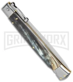 Frank B 11" Italian Stiletto Swinguard Brazilian Dark Horn Automatic Knife -Deals Blade Master Store Frank B 11in Italian Stiletto Swinguard Brazilian Horn Auto Dagger GX 35903 jr side large