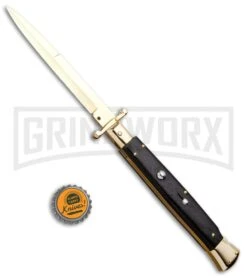 Frank B. 11" Ebony Italian Stiletto Swinguard Gold Plated - Bayo Gold -Deals Blade Master Store Frank B 11in Italian Stiletto Swinguard Ebony Bayo Gold BHQ 93765 jr bottlecap large