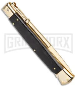 Frank B. 11" Ebony Italian Stiletto Swinguard Gold Plated - Bayo Gold -Deals Blade Master Store Frank B 11in Italian Stiletto Swinguard Ebony Bayo Gold BHQ 93765 jr side large