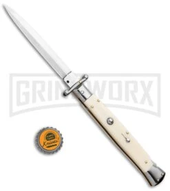 Frank B. 11" Sim Ivory Italian Stiletto Swinguard - Dagger Satin -Deals Blade Master Store Frank B 11in Italian Stiletto Swinguard Ivory Dagger GX 7055 jr bottlecap large