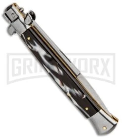 Frank B. 11" Italian Stiletto Sim Dark Horn Automatic Knife - Bayonet -Deals Blade Master Store Frank B 11in Sim Dark Horn Auto Stiletto Bayo GX 7110 jr side large