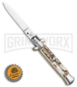 Frank B. 7.5" Italian Stiletto Stag Horn Automatic Knife - Flat Grind -Deals Blade Master Store Frank B 7.5 Italian Stiletto Automatic Knife Stag Horn 3.5 Satin Flat Grind BHQ 118529 LS Bottlecap large
