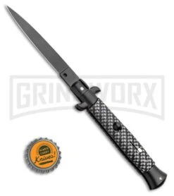 Frank B 9" Sim Carbon Fiber Handle Black Blade - Flat Plain -Deals Blade Master Store Frank B 9 Italian Stiletto Automatic Knife Sim Carbon Fiber Black BHQ 99428 kp bottle cap jr large
