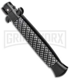 Frank B 9" Sim Carbon Fiber Handle Black Blade - Flat Plain -Deals Blade Master Store Frank B 9 Italian Stiletto Automatic Knife Sim Carbon Fiber Black BHQ 99428 kp side jr large