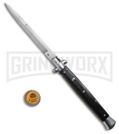 SKM 13" Dark Horn Italian Stiletto Automatic Knife - Bayonet Satin Plain -Deals Blade Master Store Frank B. 13in Stiletto Bayonet Dark Horn BP 3467 jr bottlecap large