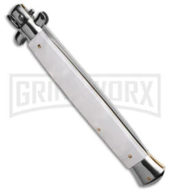 Frank B. 13" Pearlex Italian Stiletto Automatic Knife - Spear Point Satin Plain -Deals Blade Master Store Frank B13in Pearlex Italain Stiletto AK Spear Point Satin Plain GX 42336 td side large