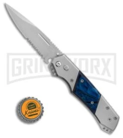 Super Knife Croc Automatic Knife Stainless W/ Blue Inlay - Satin Serr -Deals Blade Master Store GA303MBL BP 25774 er bottlecap large