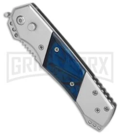 Super Knife Croc Automatic Knife Stainless W/ Blue Inlay - Satin Serr -Deals Blade Master Store GA303MBL BP 25774 er spine large