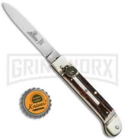 Hubertus 7.13" Pistol Shape Lever Lock Stag Automatic Knife - Satin Plain 7 Hubertus 7.13" Pistol Shape Lever Lock Stag Automatic Knife - Satin Plain -Deals Blade Master Store Hubertus 7.13in Pistol Shape LL Stago Satin 68.106.HH .10 GX 32279 jr bottlecap large